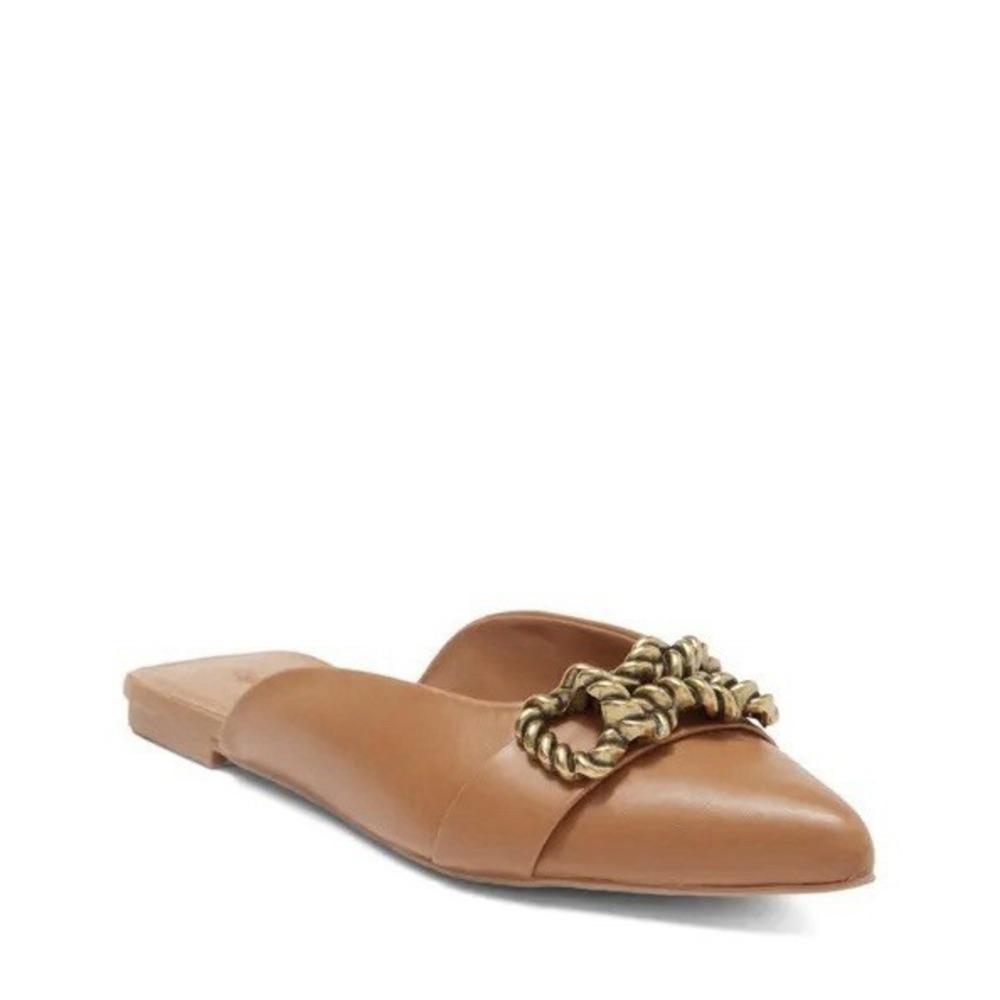 Open Edit‎ Kristina Pointed Toe Mule Camel Brown Gold Chain Detail
